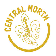 Central north badge with owl and fleur de lys